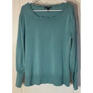 Cable & Gage Teal Scallop Neck Line Long Sleeve Ribbed Cuff & Hem Sweater XL